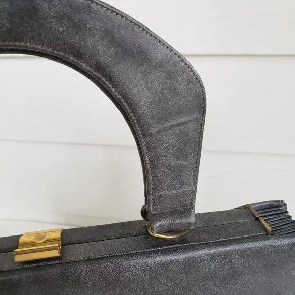 Vintage 60s Susan Gail Original accordion style top handle marble grey handbag - Picture 9 of 12